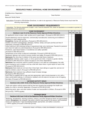 California Resource Family Approval Home Environment Checklist
