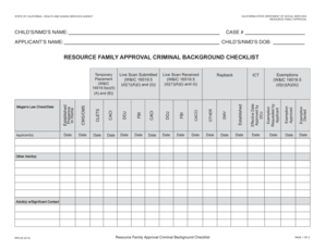 California Resource Family Approval Criminal Background Checklist