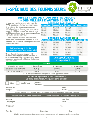 Commande de livret e-spéciaux des fournisseurs