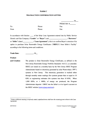 Solar Renewable Energy Certificates Transaction Confirmation Letter