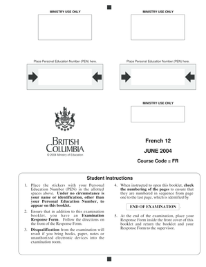 French 12 Examination Booklet