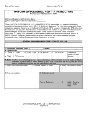 Uniform Supplemental HUD-1/1A Instructions