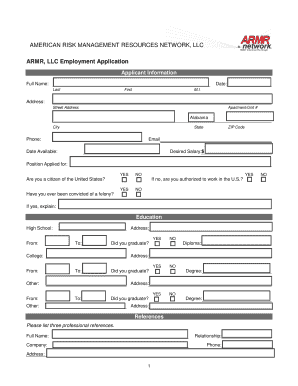 ARMR LLC Employment Application Form