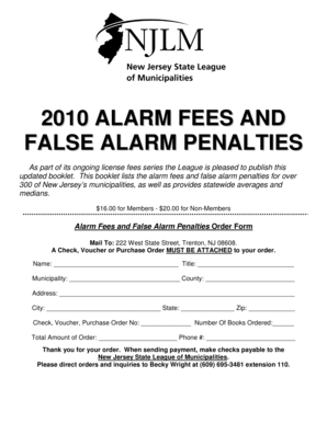 New Jersey Alarm Fees and False Alarm Penalties Order Form