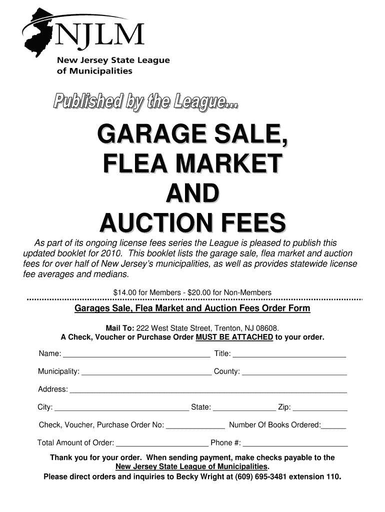 Fillable Online njslom Garage sale, flea market and auction fees New Jersey State njslom