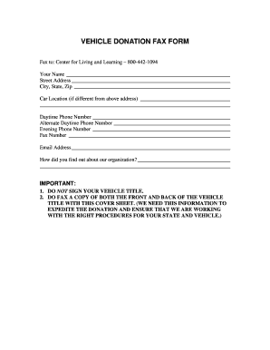 Vehicle Donation Fax Form