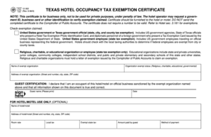 Texas Hotel Occupancy Tax Exemption Certificate