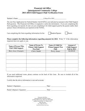 2013-2014 Child Support Paid Verification Form