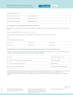 Mandate for Individuals - Changing Account Instructions