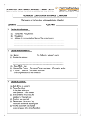 Workmen's Compensation Insurance Claim Form