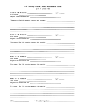 4-H County Medal Award Nomination Form