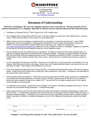 Unishippers LTL Shipping Document of Understanding