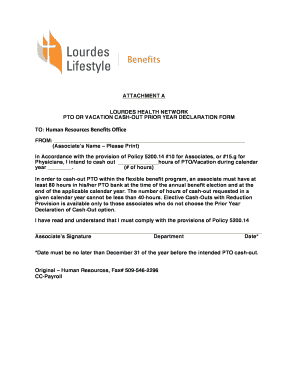 Lourdes Health Network PTO Cash-Out Declaration Form