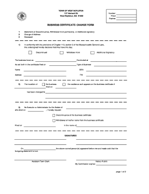 Massachusetts Business Certificate Change Form