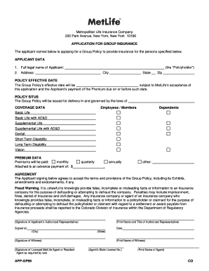 Application for Group Insurance