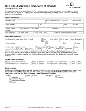 Sun Life Group Enrollment Form