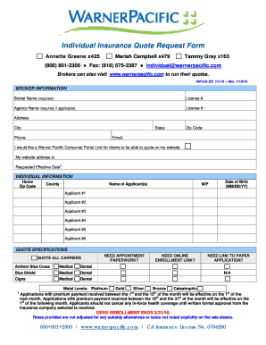 Individual Insurance Quote Request Form