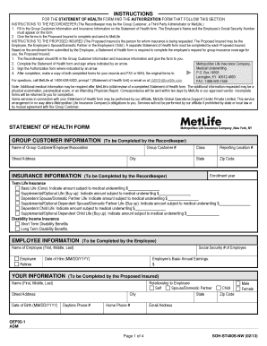 MetLife Statement of Health Form