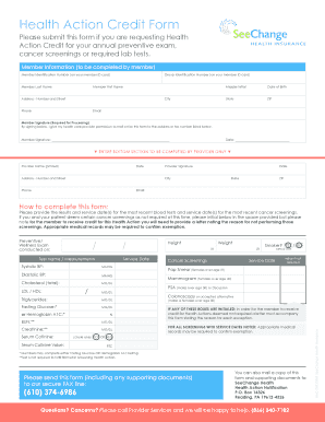 Health Action Credit Form