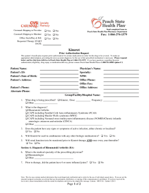 Kineret Prior Authorization Request Form