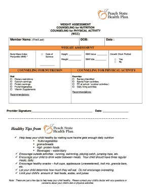 Weight Assessment and Counseling Form