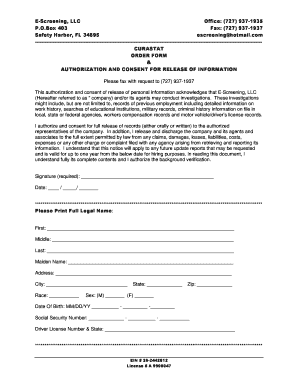 Curastat Order Form and Authorization