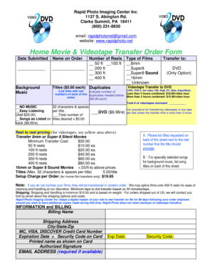 Home Movie & Videotape Transfer Order Form