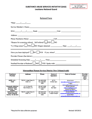 Louisiana National Guard Substance Abuse Services Initiative Referral Form