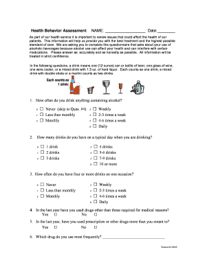 Health Behavior Assessment Form