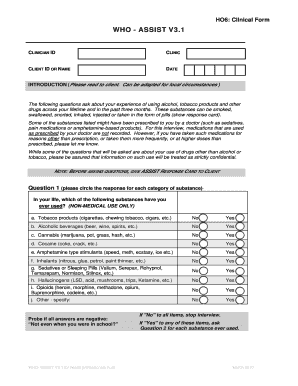WHO ASSIST V3.1 Drug Use Assessment Form
