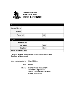 City of Blaine Dog License Application
