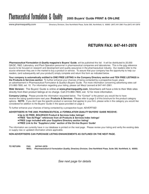 Pharmaceutical Formulation & Quality Buyers' Guide Listing Form