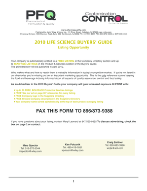 2010 Life Sciences Buyers' Guide Listing Application
