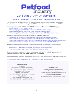 2011 Petfood Industry Directory of Suppliers Application