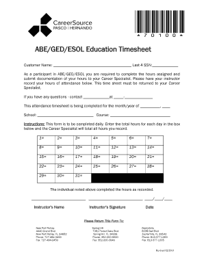 ABE/GED/ESOL Education Timesheet