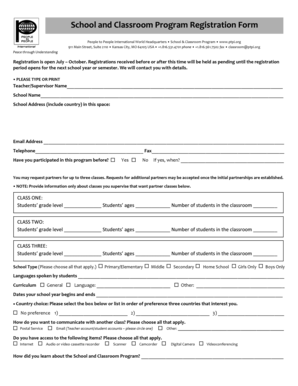 School and Classroom Program Registration Form
