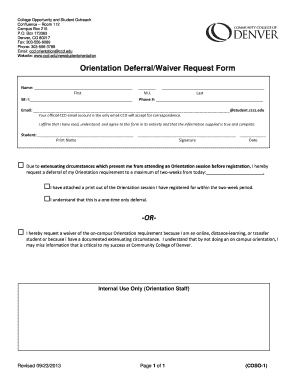 Orientation Deferral/Waiver Request Form
