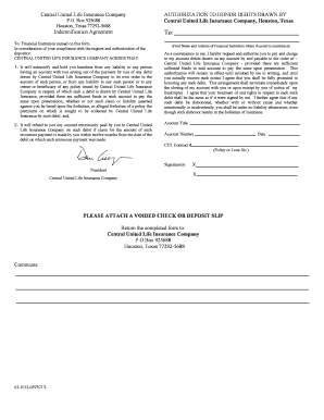 Central United Life Insurance Debit Authorization Form
