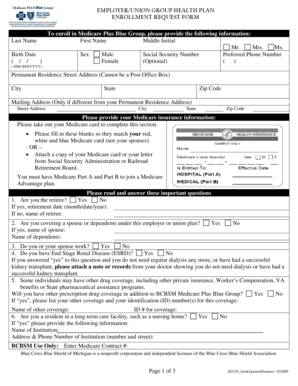Employer/Union Group Health Plan Enrollment Request Form