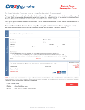 Domain Name Redemption Form