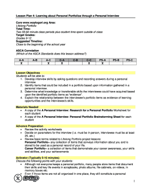 Personal Interview Worksheet for Portfolio