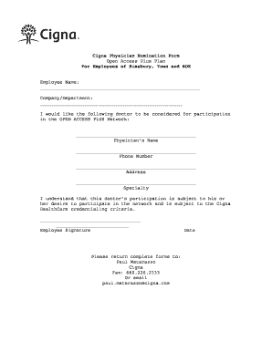 Cigna Physician Nomination Form