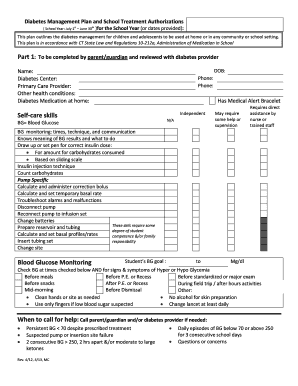 Diabetes Management Plan and School Treatment Authorization
