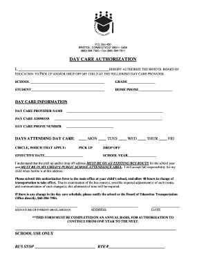 Day Care Authorization Form