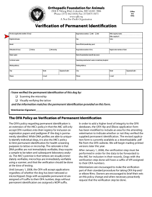 OFA Verification of Permanent Identification Form