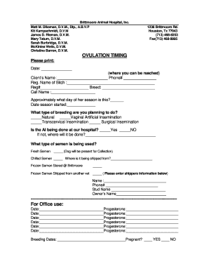 Veterinary Ovulation Timing Form