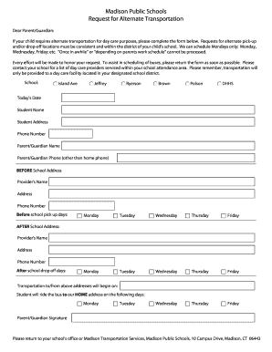 Madison Public Schools Alternate Transportation Request