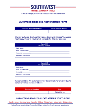 Automatic Deposits Authorization Form