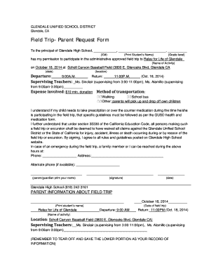 glendale unified school district field trip forms