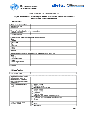 WHO Tobacco Prevention Intervention Form